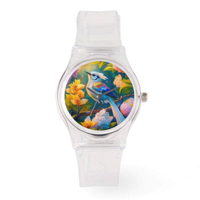 Rainbow Winged Jay Fantasy Bird Armbanduhr (Vorderseite)