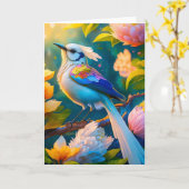 Rainbow Winged Jay Fantasy Bird Karte (Gelbe Blume)
