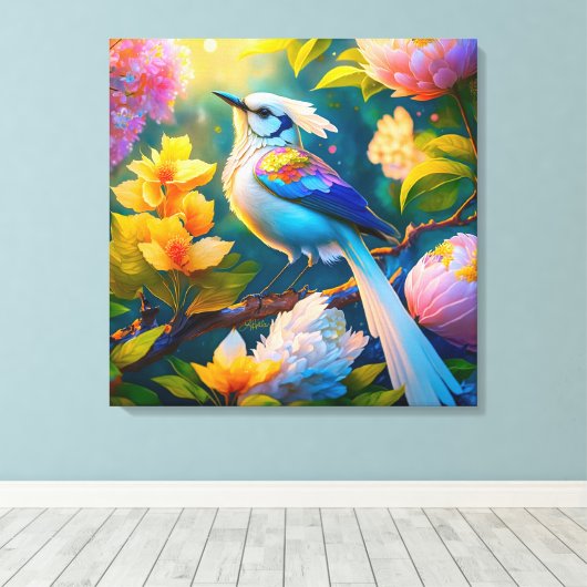 Rainbow Winged Jay Fantasy Bird Leinwanddruck (Insitu (Holzboden))