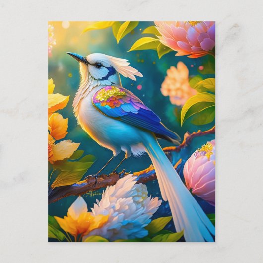 Rainbow Winged Jay Fantasy Bird Postkarte (Vorderseite)