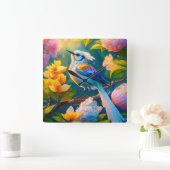 Rainbow Winged Jay Fantasy Bird Quadratische Wanduhr (Zuhause)