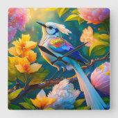 Rainbow Winged Jay Fantasy Bird Quadratische Wanduhr (Vorderseite)