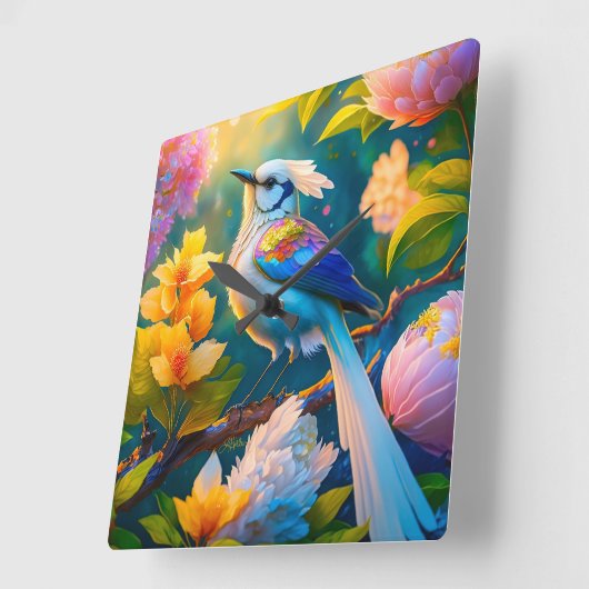 Rainbow Winged Jay Fantasy Bird Quadratische Wanduhr (Winkel)