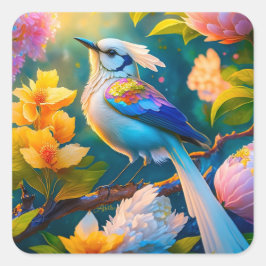 Rainbow Winged Jay Fantasy Bird Quadratischer Aufkleber