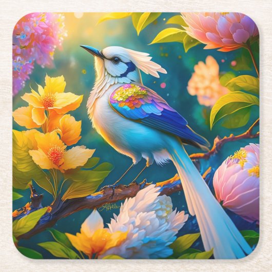 Rainbow Winged Jay Fantasy Bird Rechteckiger Pappuntersetzer (Vorderseite)