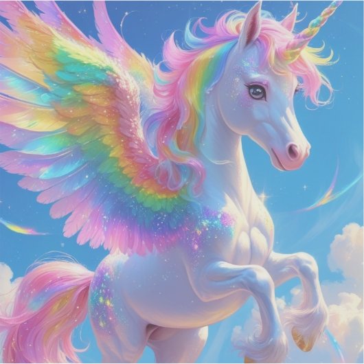 Rainbow Winged Prancing Unicorn Aufkleber (Vorderseite)