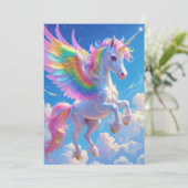 Rainbow Winged Prancing Unicorn Dankeskarte (Stehend Vorderseite)