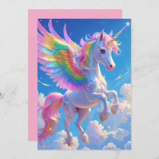 Rainbow Winged Prancing Unicorn Dankeskarte (Vorne/Hinten)