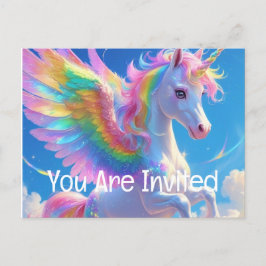 Rainbow Winged Prancing Unicorn Einladungspostkarte
