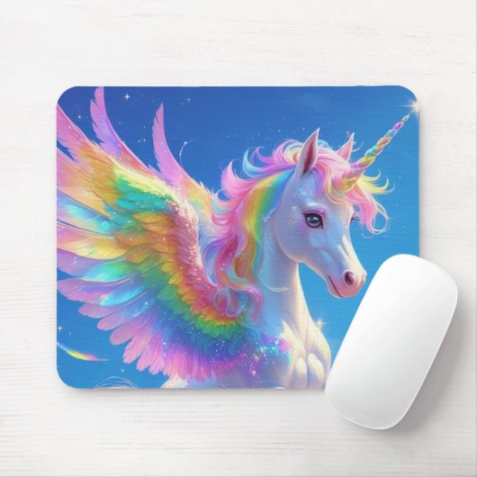 Rainbow Winged Prancing Unicorn Mousepad (Mit Mouse)