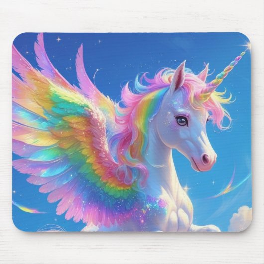 Rainbow Winged Prancing Unicorn Mousepad (Vorne)