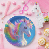 Rainbow Winged Prancing Unicorn Pappteller (Party)