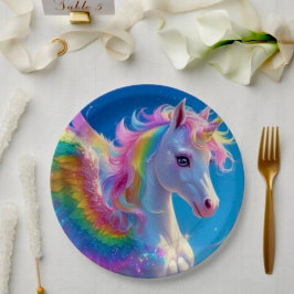 Rainbow Winged Prancing Unicorn Pappteller