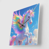 Rainbow Winged Prancing Unicorn Quadratische Wanduhr (Winkel)