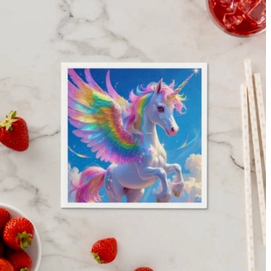 Rainbow Winged Prancing Unicorn Serviette