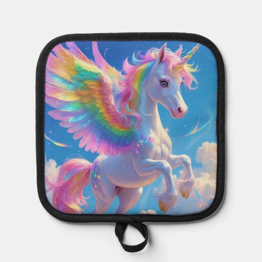 Rainbow Winged Prancing Unicorn Topflappen (Vorderseite)
