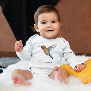 Rainbow Wings: Lebendige Kolibri-Kunst, individuel Baby Strampler