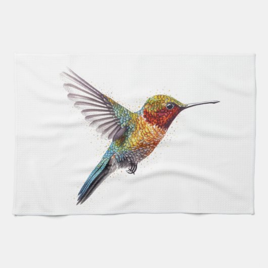 Rainbow Wings: Lebhafte Hummingbird Art Geschirrtuch (Horizontal)