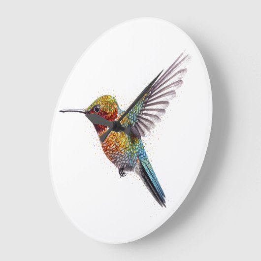 Rainbow Wings: Lebhafte Hummingbird Art Große Wanduhr (Winkel)