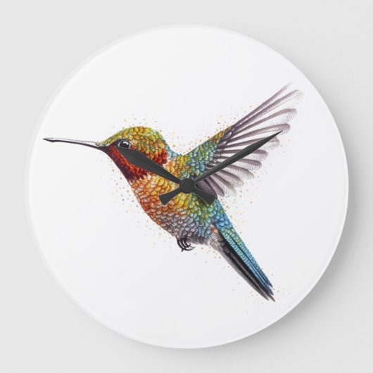 Rainbow Wings: Lebhafte Hummingbird Art Große Wanduhr (Vorderseite)