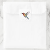 Rainbow Wings: Lebhafte Hummingbird Art, kundenspe Quadratischer Aufkleber (Tasche)