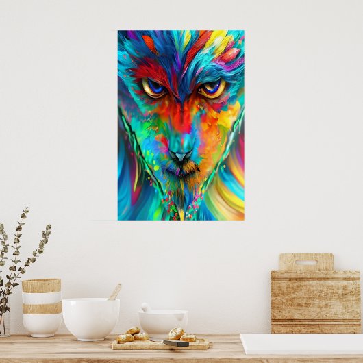 Rainbow Wolfman Poster - Psychedelische Abstrakte  (Küche)