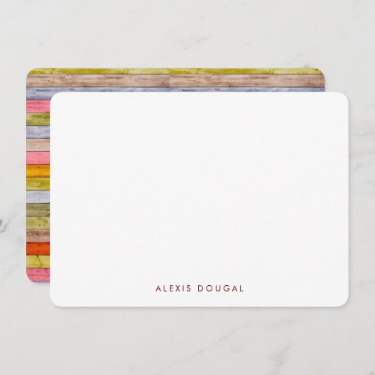 Rainbow Woodgrain Rustikales Personalisiertes Gesc Mitteilungskarte (Vorne/Hinten)