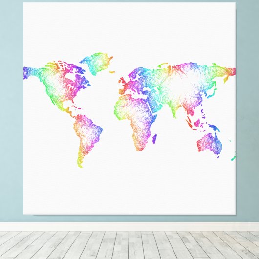Rainbow World-Karte Leinwanddruck (Insitu (Holzboden))
