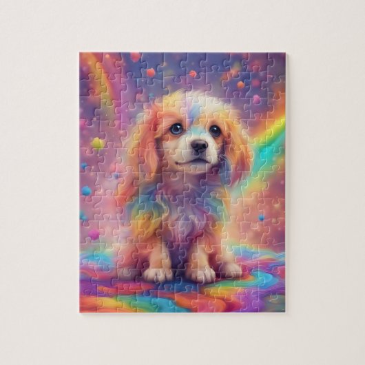 Rainbow World Niedlicher farbiger Hund Puzzle (Vertikal)