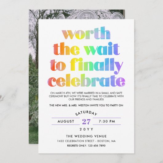 Rainbow Worth the Wait Sequel Wedding Celebration Einladung (Vorne/Hinten)