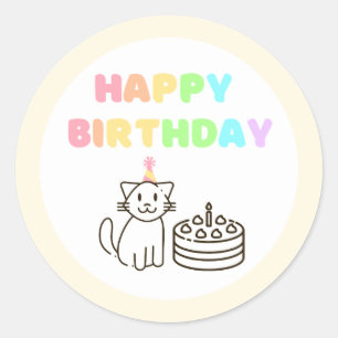 Rainbow&Yellow Birthday Classic Round Sticker
