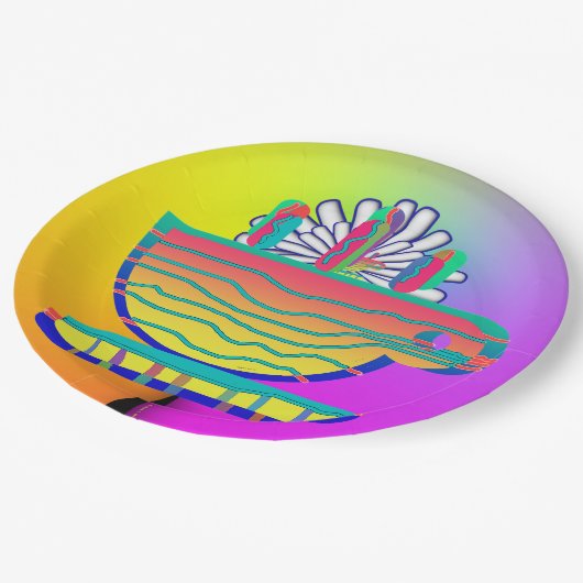 Rainbow Yellow Cup Saucer Partys Cocktail Pappteller (Schrägansicht)