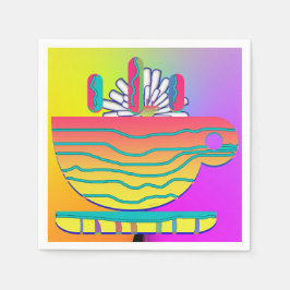 Rainbow Yellow Cup Saucer Partys Cocktail Serviette