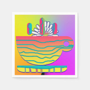 Rainbow Yellow Cup Saucer Partys Cocktail Serviette