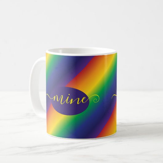Rainbow Yellow Lila Typografie Kaffeetasse (Vorderseite Links)