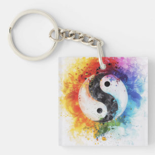 Rainbow Yin Yang Digital Art Schlüsselanhänger