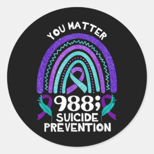 Rainbow You 988, Suicide Prevention Awareness Ribb Runder Aufkleber