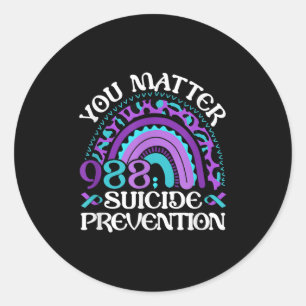 Rainbow You 988 Suicide Prevention Awareness Ribbo Runder Aufkleber
