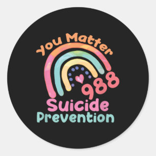 Rainbow You 988 Suicide Prevention Awareness Ribbo Runder Aufkleber