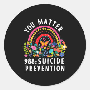 Rainbow You 988 Suicide Prevention Awareness Ribbo Runder Aufkleber