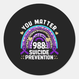 Rainbow You 988 Suicide Prevention Awareness Ribbo Runder Aufkleber