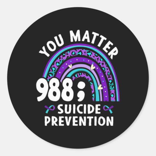 Rainbow You 988 Suicide Preventions Week Ri Runder Aufkleber (Vorderseite)