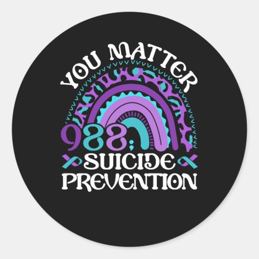 Rainbow You Matter 988 Suicide Prevention Awarenes Runder Aufkleber (Vorderseite)