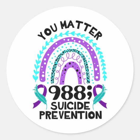 Rainbow You Problem 988 Suizidprävention Awarene Runder Aufkleber (Vorderseite)
