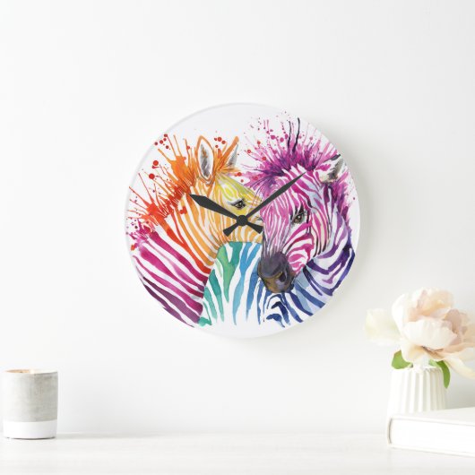 Rainbow zebra, Aquarellbilder. Große Wanduhr (Zuhause)