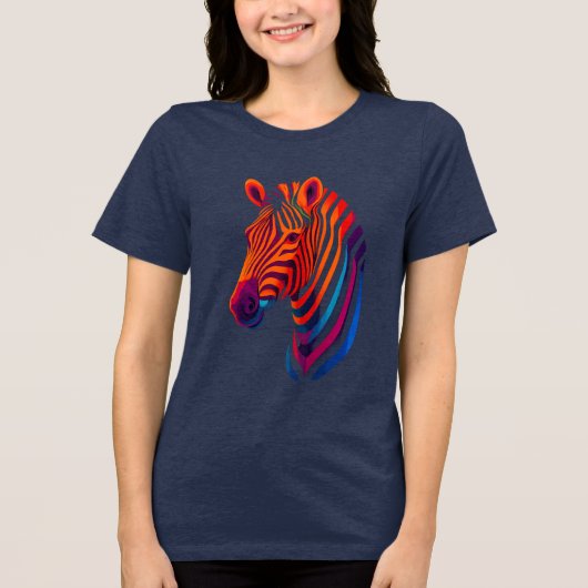 Rainbow Zebra Head – Surreal Neon Animal Tri-Blend Shirt (Vorderseite)