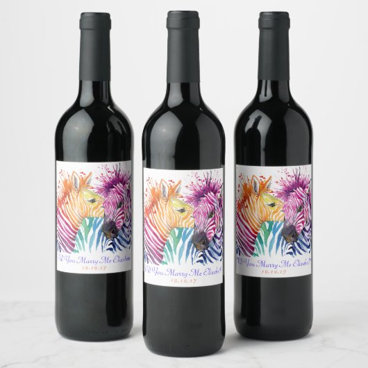 Rainbow Zebra Marry Me Wine Label Weinetikett (Flaschen)