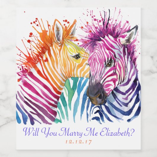 Rainbow Zebra Marry Me Wine Label Weinetikett (Einzelnes Label)