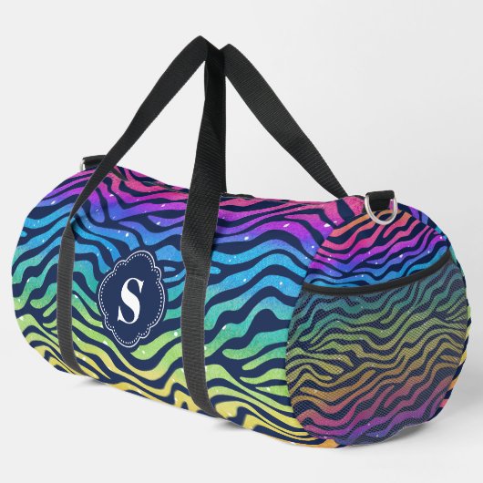 Rainbow Zebra Muster Mit Monogramm Duffle Bag (Rechte Ecke)