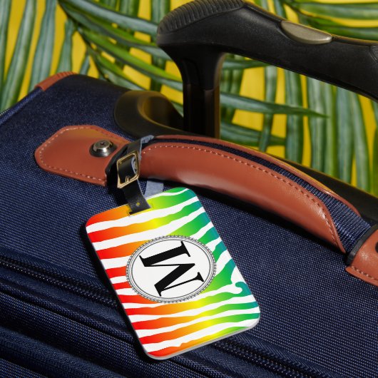 Rainbow Zebra Muster mit Monogramm Gepäckanhänger (Vorderseite Insitu 1)